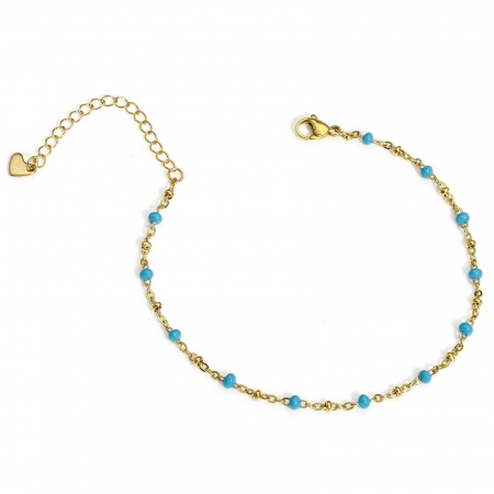 Image de Chaînes de Cheville En Gros Plaqué Or 18K en 304 Acier Inoxydable, Bleu Émail Chaîne à Maillons Faite à la Main Placage sous Vide, aux Femmes À la Mode Cadeau Fournitures de Bijoux 22cm long, 1 Pièce