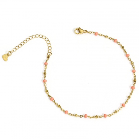 Bild von Großhandel Rosa Emaille 304 Edelstahl Handgefertigte Gliederkette Fußketten, 18K Vergoldet Vakuumbeschichtung, Frauen Stilvoll Geschenk Schmuckbedarf, 22cm lang, 1 Strang