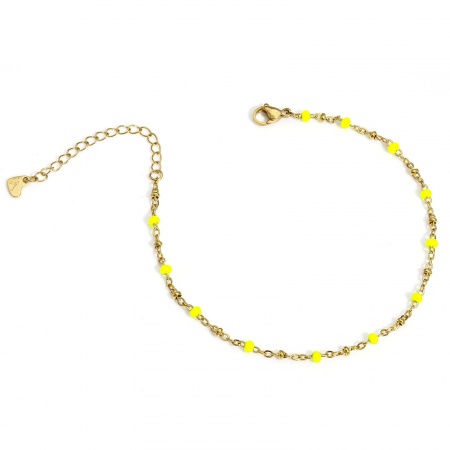 Bild von Großhandel Fluoreszierend Gelb Emaille 304 Edelstahl Handgefertigte Gliederkette Fußketten, 18K Vergoldet Vakuumbeschichtung, Frauen Stilvoll Geschenk Schmuckbedarf, 22cm lang, 1 Strang