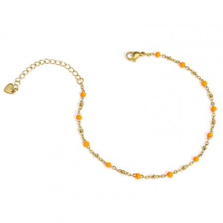Bild von Großhandel Fluoreszierend Orange Emaille 304 Edelstahl Handgefertigte Gliederkette Fußketten, 18K Vergoldet Vakuumbeschichtung, Frauen Stilvoll Geschenk Schmuckbedarf, 22cm lang, 1 Strang