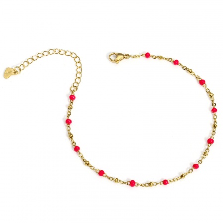 Bild von Großhandel Fuchsie Emaille 304 Edelstahl Handgefertigte Gliederkette Fußketten, 18K Vergoldet Vakuumbeschichtung, Frauen Stilvoll Geschenk Schmuckbedarf, 22cm lang, 1 Strang