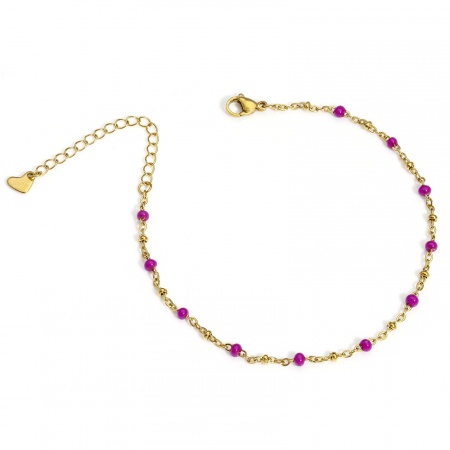 Bild von Großhandel Lila Emaille 304 Edelstahl Handgefertigte Gliederkette Fußketten, 18K Vergoldet Vakuumbeschichtung, Frauen Stilvoll Geschenk Schmuckbedarf, 22cm lang, 1 Strang