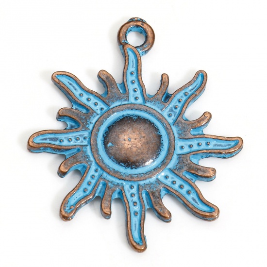Picture of 20 PCs Zinc Based Alloy Galaxy Charms Antique Copper Blue Sun Patina 27mm x 23mm