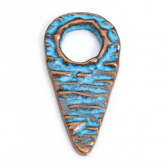 Picture of 20 PCs Zinc Based Alloy Ethnic Charms Antique Copper Blue Triangle Texture Patina 20.5mm x 10mm