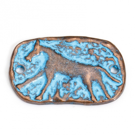 Bild von 10 PCs Zinc Based Alloy Maya Connectors Charms Pendants Antique Copper Blue Irregular Horse Patina