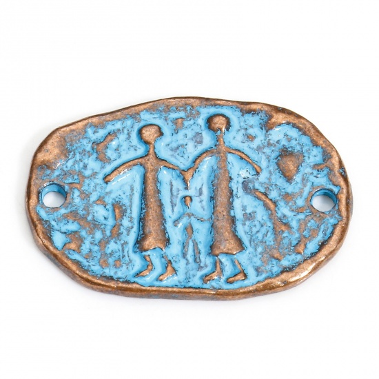 Bild von 10 PCs Zinc Based Alloy Maya Connectors Charms Pendants Antique Copper Blue Irregular Person Patina