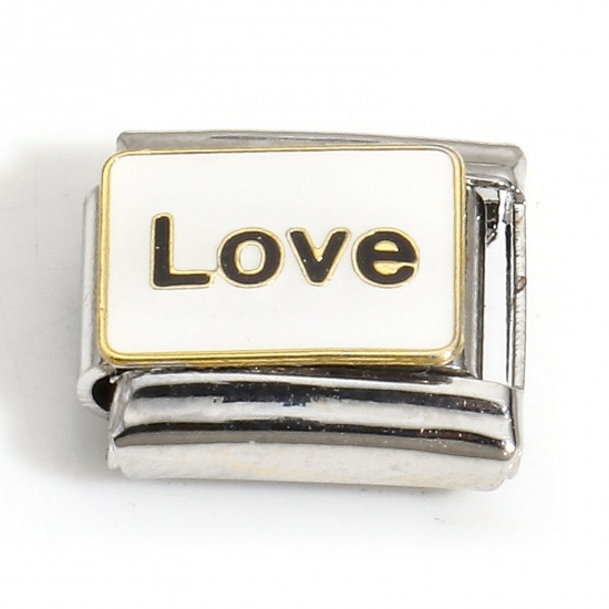 Imagen de 1 Piece Stainless Steel Italian Charm Links For DIY Bracelet Jewelry Making Silver Tone Rectangle Love Symbol 10mm x 9mm