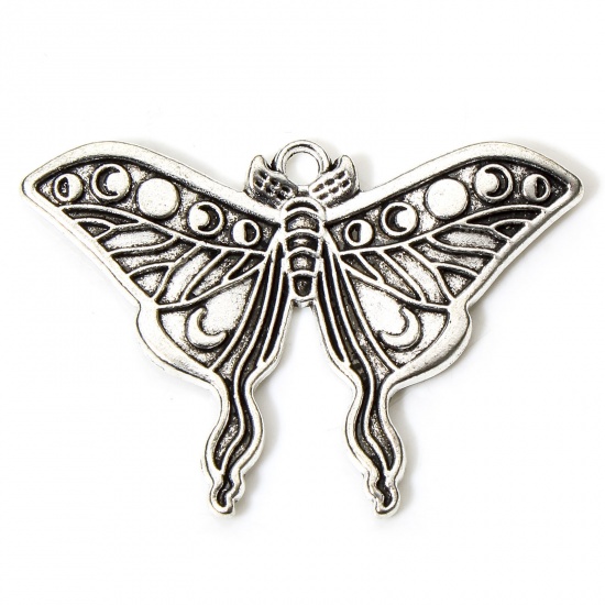 Picture of 10 PCs Zinc Based Alloy Insect Pendants Antique Silver Color Butterfly Animal Moon Phases 4.6cm x 3.2cm