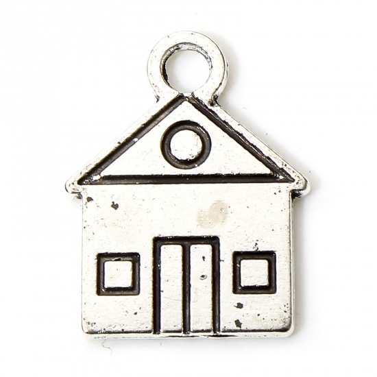 Immagine di 50 PCs Zinc Based Alloy Charms Antique Silver Color House Double Sided 16mm x 12.5mm