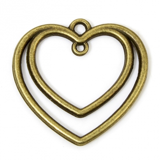 Picture of 20 PCs Zinc Based Alloy Valentine's Day Charms Antique Bronze Heart Hollow 26mm x 25mm