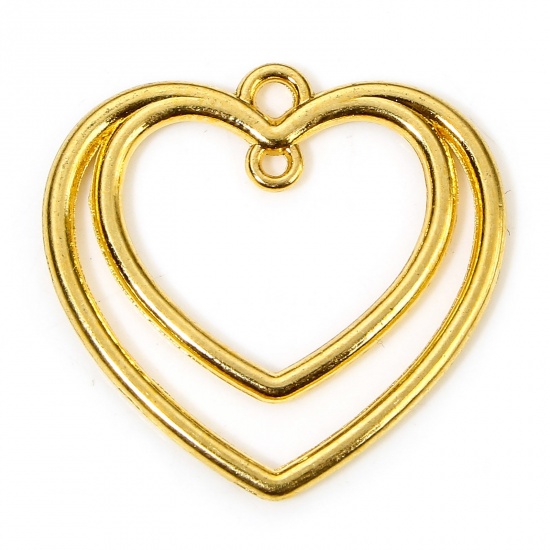 Immagine di 20 PCs Zinc Based Alloy Valentine's Day Charms Gold Plated Heart Hollow 26mm x 25mm