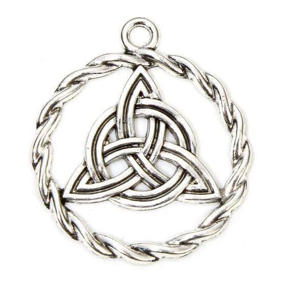 Изображение 10 PCs Religious Pendants Antique Silver Color Celtic Knot Round Hollow 3.5cm x 3cm