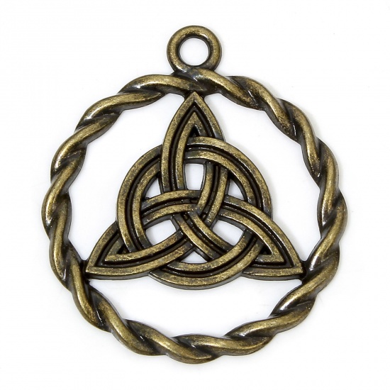 Изображение 10 PCs Religious Pendants Antique Bronze Celtic Knot Round Hollow 3.5cm x 3cm