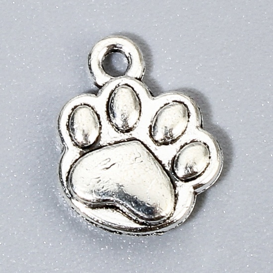 Bild von 50 PCs Pet Memorial Charms Antique Silver Color Dog Paw Claw Double Sided 12mm x 10mm