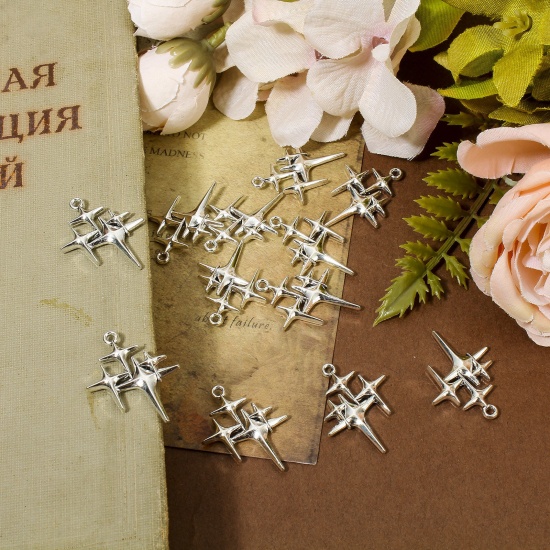 Picture of 20 PCs Galaxy Charms Antique Silver Color Star 29mm x 22mm