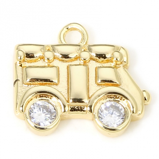 Immagine di 1 Piece Eco-friendly Brass Transport Charms 18K Real Gold Plated Car Clear Cubic Zirconia 12mm x 10.5mm