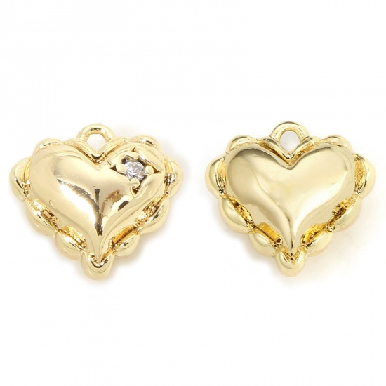 Immagine di 1 Piece Eco-friendly Brass Valentine's Day Charms 18K Real Gold Plated Heart 3D 10mm x 9mm