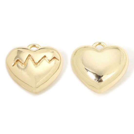 Immagine di 1 Piece Eco-friendly Brass Valentine's Day Charms 18K Real Gold Plated Heart Medical Heartbeat/ Electrocardiogram 3D 11mm x 10.5mm