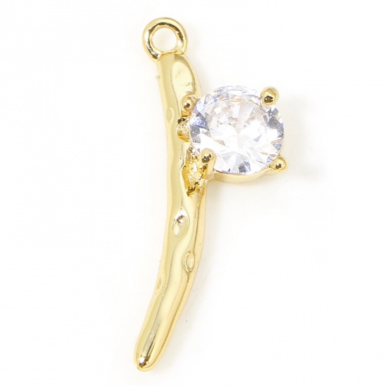 Bild von 2 PCs Eco-friendly Brass Charms 18K Real Gold Plated Branch Clear Cubic Zirconia 18.5mm x 6.5mm
