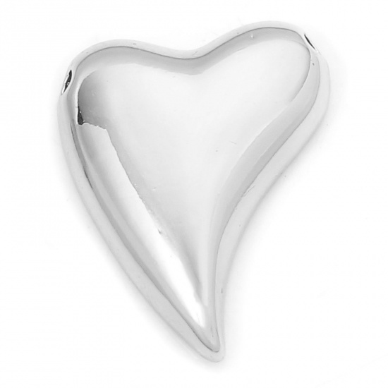 Picture of 1 Piece Eco-friendly Brass Valentine's Day Charms Real Platinum Plated Heart 20.5mm x 16mm