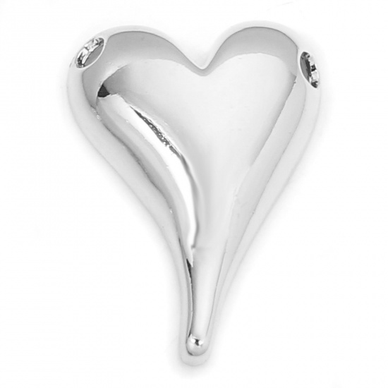 Picture of 1 Piece Eco-friendly Brass Valentine's Day Pendants Real Platinum Plated Heart 3.7cm x 2.6cm