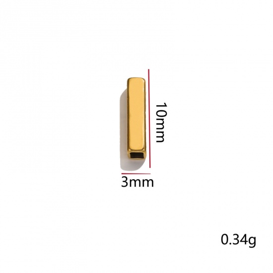 Immagine di 5 Pz 304 Acciaio Inossidabile Etichette di Stampaggio Vuote Perline per la Creazione di Gioielli con Ciondoli Fai-da-te Cuboide Rettangolo Placcato Oro 18K Lucidato 10mm x 3mm, Foro:circa 1.8mm