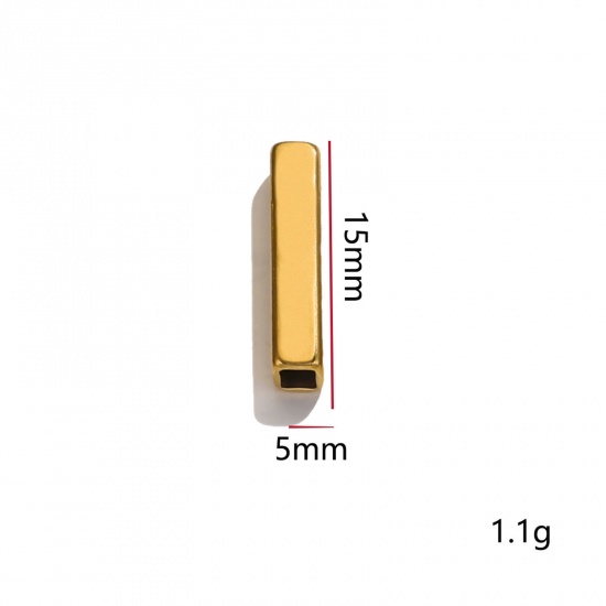 Immagine di 5 Pz 304 Acciaio Inossidabile Etichette di Stampaggio Vuote Perline per la Creazione di Gioielli con Ciondoli Fai-da-te Cuboide Rettangolo Placcato Oro 18K Lucidato 15mm x 5mm, Foro:circa 3.4mm