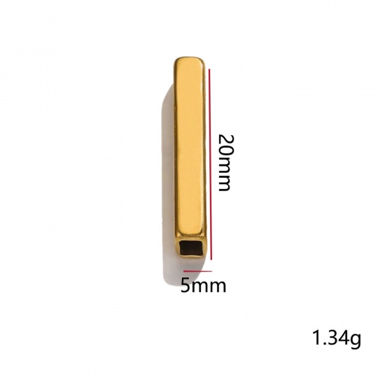 Immagine di 5 Pz 304 Acciaio Inossidabile Etichette di Stampaggio Vuote Perline per la Creazione di Gioielli con Ciondoli Fai-da-te Cuboide Rettangolo Placcato Oro 18K Lucidato 20mm x 5mm, Foro:circa 3.4mm