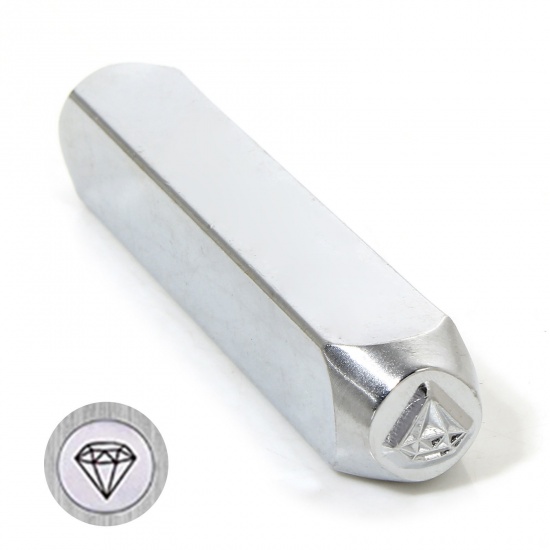 Bild von 1 Piece Steel Blank Stamping Tags Punch Metal Stamping Tools Diamond Shape Silver Tone Textured 6.4cm x 1cm