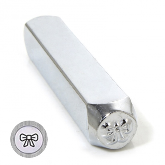 Bild von 1 Piece Steel Blank Stamping Tags Punch Metal Stamping Tools Bowknot Silver Tone Textured 6.4cm x 1cm