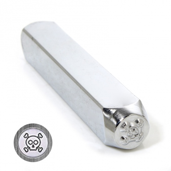 Bild von 1 Piece Steel Blank Stamping Tags Punch Metal Stamping Tools Skull Silver Tone Textured 6.4cm x 1cm