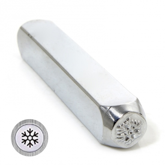 1 Piece Steel Blank Stamping Tags Punch Metal Stamping Tools Snowflake Silver Tone Textured 6.4cm x 1cm の画像