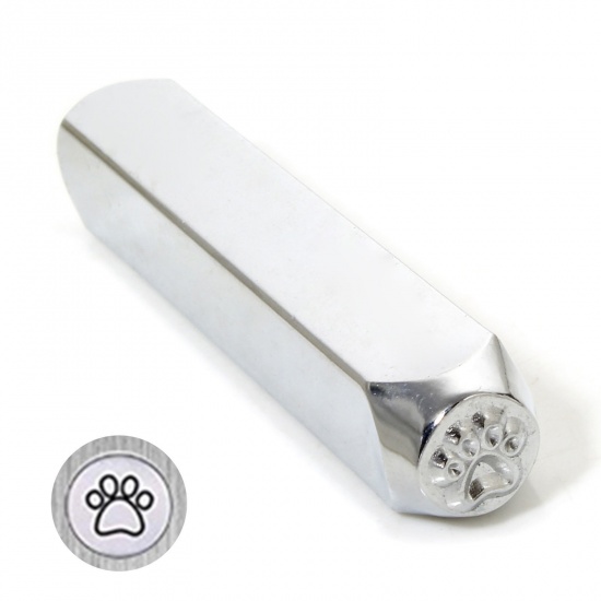 1 Piece Steel Blank Stamping Tags Punch Metal Stamping Tools Paw Print Silver Tone Textured 6.4cm x 1cm の画像