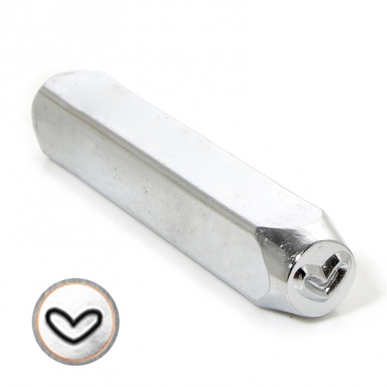 Picture of 1 Piece Steel Punch Metal Stamping Tools Rectangle Cuboid Heart Silver Tone 6.4cm x 1cm