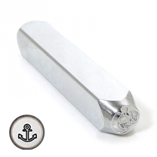 Picture of 1 Piece Steel Punch Metal Stamping Tools Rectangle Cuboid Anchor Silver Tone 6.4cm x 1cm