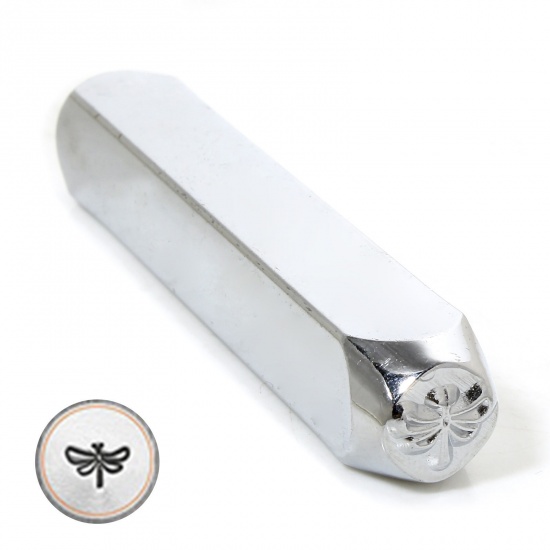 Picture of 1 Piece Steel Punch Metal Stamping Tools Rectangle Cuboid Dragonfly Silver Tone 6.4cm x 1cm