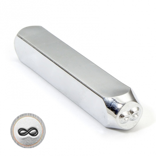 Picture of 1 Piece Steel Punch Metal Stamping Tools Rectangle Cuboid Infinity Symbol Silver Tone 6.4cm x 1cm