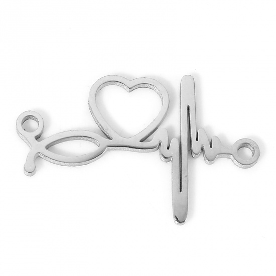 Immagine di 5 PCs 304 Stainless Steel Connectors Charms Pendants Silver Tone Heartbeat/ Electrocardiogram Hollow 19mm x 12mm
