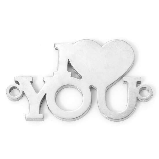 Immagine di 5 PCs 304 Stainless Steel Connectors Charms Pendants Silver Tone Heart Hollow 19mm x 11mm