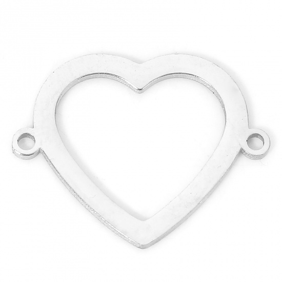 Immagine di 5 PCs 304 Stainless Steel Connectors Charms Pendants Silver Tone Heart Hollow 19mm x 15mm