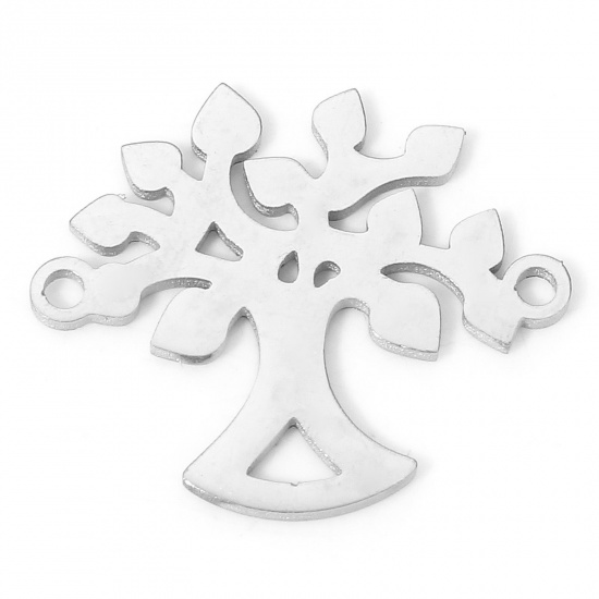 Immagine di 5 PCs 304 Stainless Steel Connectors Charms Pendants Silver Tone Tree Of Life Hollow 19mm x 16mm