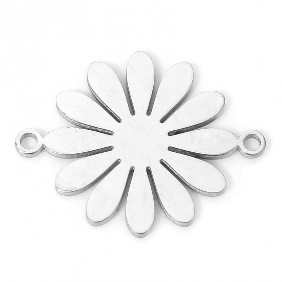 Immagine di 5 PCs 304 Stainless Steel Connectors Charms Pendants Silver Tone Daisy Flower Hollow 19mm x 14.5mm