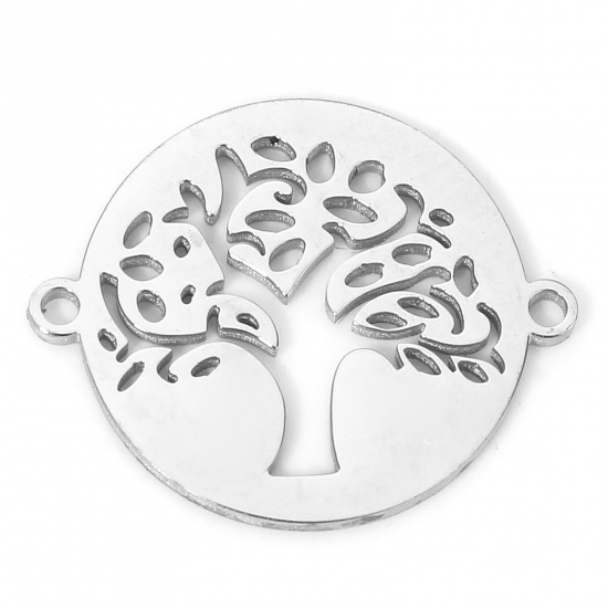 Immagine di 5 PCs 304 Stainless Steel Connectors Charms Pendants Silver Tone Round Tree of Life Hollow 19mm x 15.5mm