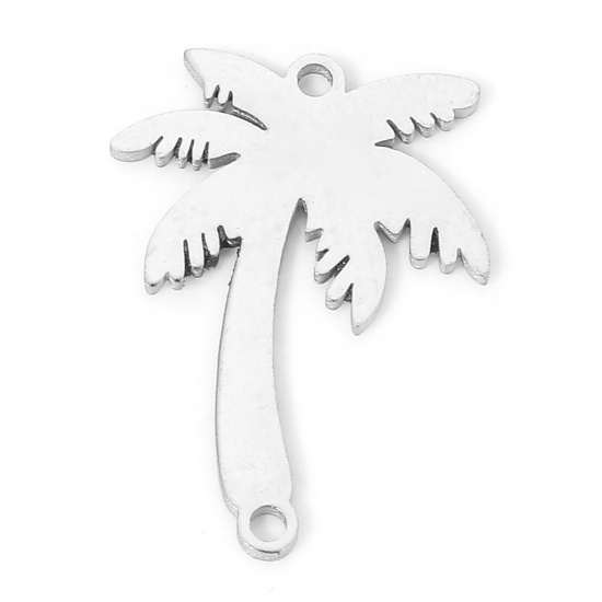 Immagine di 5 PCs 304 Stainless Steel Connectors Charms Pendants Silver Tone Coconut Palm Tree Hollow 19mm x 14mm