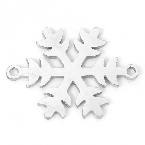 Picture of 5 PCs 304 Stainless Steel Connectors Charms Pendants Silver Tone Christmas Snowflake Hollow 19mm x 14mm