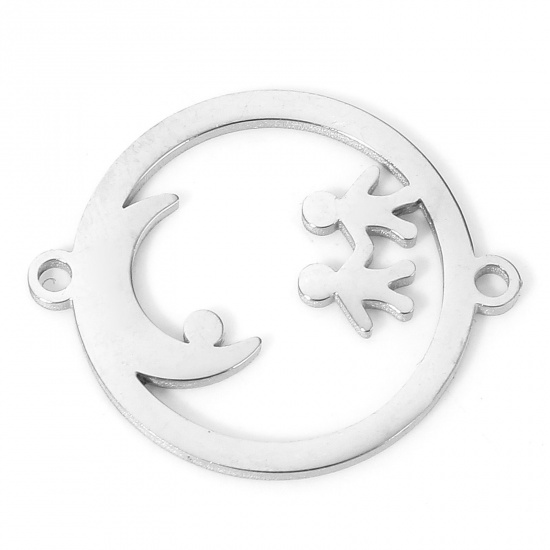 Immagine di 5 PCs 304 Stainless Steel Connectors Charms Pendants Silver Tone Round Moon Hollow 19mm x 15.5mm
