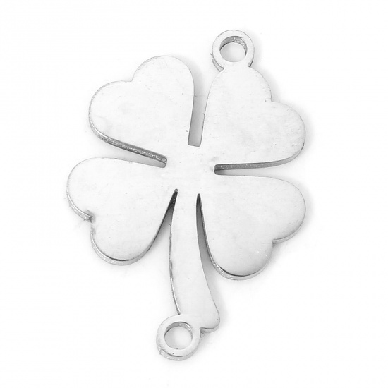 Immagine di 5 PCs 304 Stainless Steel Connectors Charms Pendants Silver Tone Leaf Clover Hollow 19mm x 13mm