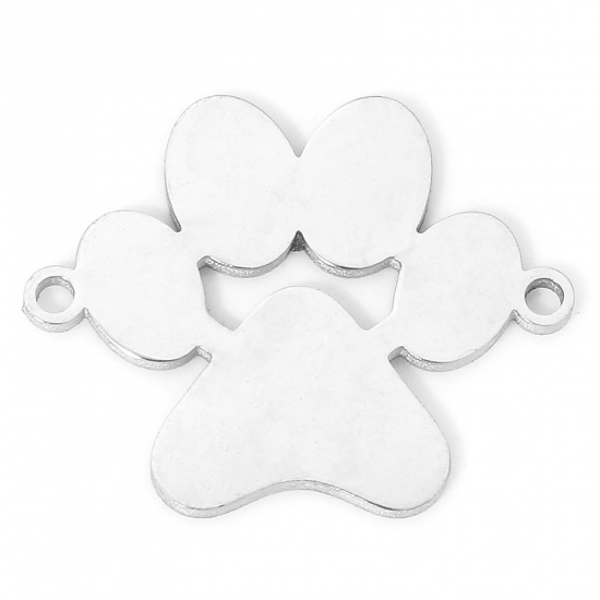 Immagine di 5 PCs 304 Stainless Steel Connectors Charms Pendants Silver Tone Paw Print Hollow 19mm x 15mm