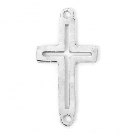 Immagine di 5 PCs 304 Stainless Steel Connectors Charms Pendants Silver Tone Cross 19mm x 10mm