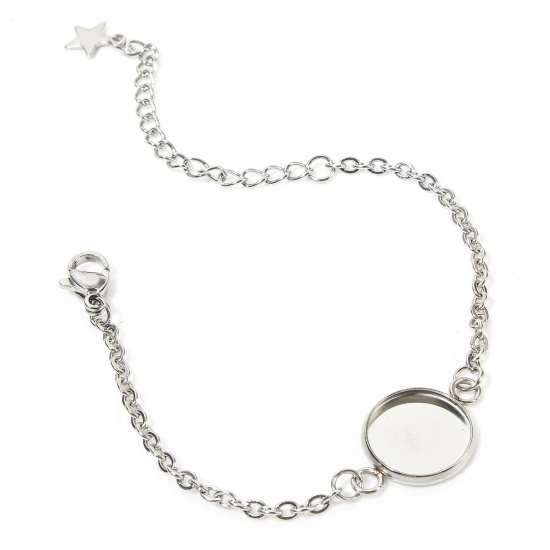 Immagine di 2 PCs 304 Stainless Steel Link Cable Chain Bracelets Silver Tone Round Cabochon Settings 14cm(5 4/8") long
